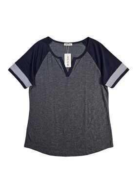 NWT | DOLNINE Gray Navy Stripe Raglan Sleeve V-Neck Plus Size Top Shirt | 20W